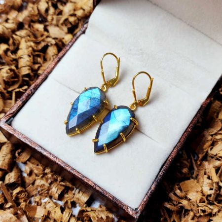 Natural Labradorite dangle earring, Brass gemstone earring, Wholesale jewelry
